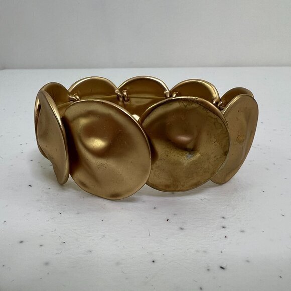 Jones New York Bracelet Gold Tone Disc‎ Hammered Boho Stretch JNY Textured - Picture 1 of 8